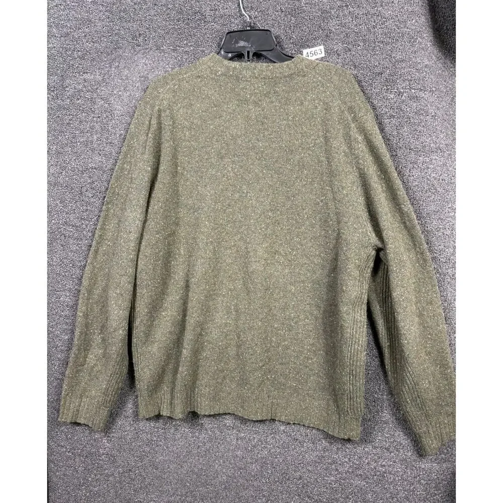 Eddie Bauer Lambswool Knit Sweater Mens Size L Olive Green V-Neck Long Sleeve